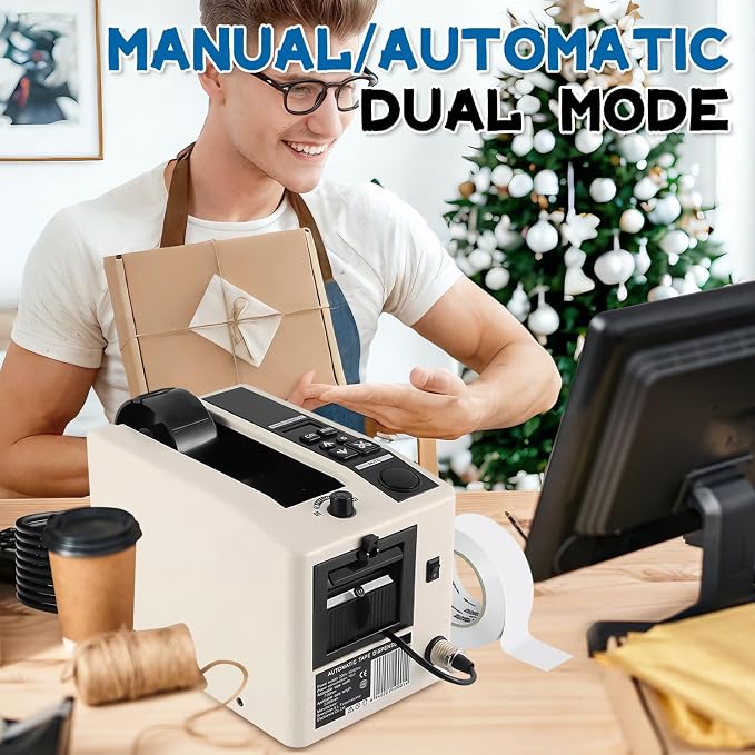 Electric Tape Cutting Machine, Automatic Tape Dispenser Cutting 8-50mm Width 999mm Cutting Length, Ribbon Cutting Machine for Wrapping/Packing Office Shipping, Businesses, Home Use