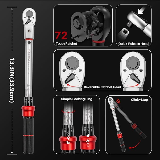 Adjustable Open End Torque Wrench 3/8" Drive-5-45 Ft.Lb for HVAC | 32MM 3/8 Inch Pound Torque Wrench(6.8-61 N.m),Interchangeable Jaw&Ratchet Head for Bike Precision Parts Moto Narrow Pipeline