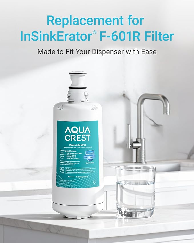 AQUA CREST F-601R Water Filter Cartridge, Replacement for InSinkErator® F-601R Filter Cartridge, NSF/ANSI 42 Certified for More Pure Enjoyment, 2 Pack