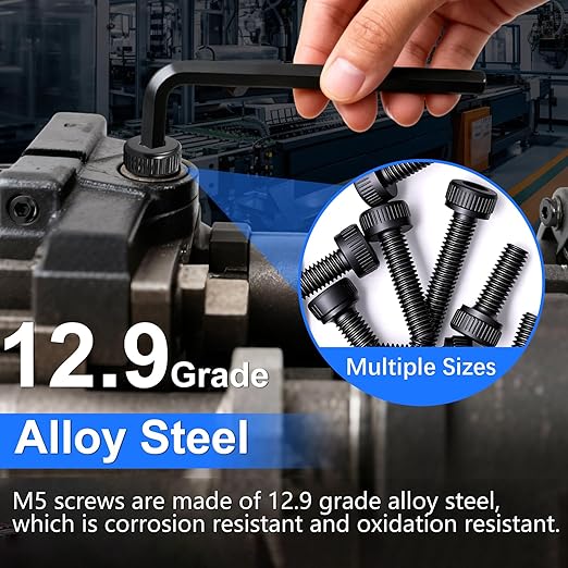 304PCS M5 Screws Kit, M5x8/12/16/20/30/35mm Hex Socket Head Cap Screws Bolts Nuts Washers Kit, 12.9 Grade Alloy Steel Metric Machine Screw for 3D Printing