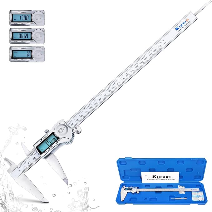 Kynup 6Inch & 12Inch Digital Calipers, Caliper Measuring Tools IP54 Waterproof Protection Design, Stainless Steel Measuring Tools Easy Switch from Inch Metric Fraction, Large LCD Screen