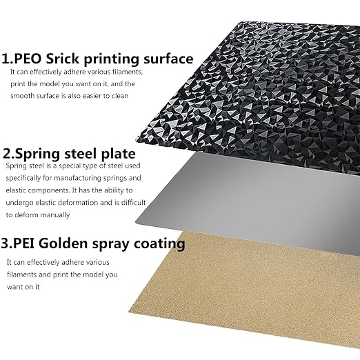 for CC2/Centauri Carbon/Centauri 3D Printer Build Plate Double Sided Smooth PEO and Textured PEI Sheet 271x260mm Flexible Removable Spring Steel Heated Printing Bed Platform Mat