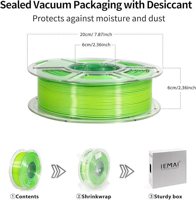 IEMAI Silk PLA Filament 1.75mm 1kg, Dual-Color Gradient Yellow to Green 3D Printer Filament, Silky Glossy Finish, Tough & Neatly Wound for DIY, Artistic & Home Décor