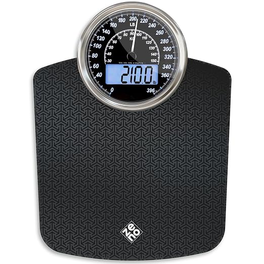 ZENO Hybrid 2-in-1 Analog & Digital Weighing Scale for Body Weight up to 400lbs - Thick Tempered Glass - Extra Large Display - Easy to Read Digital Bathroom Scale - New - Black Nova
