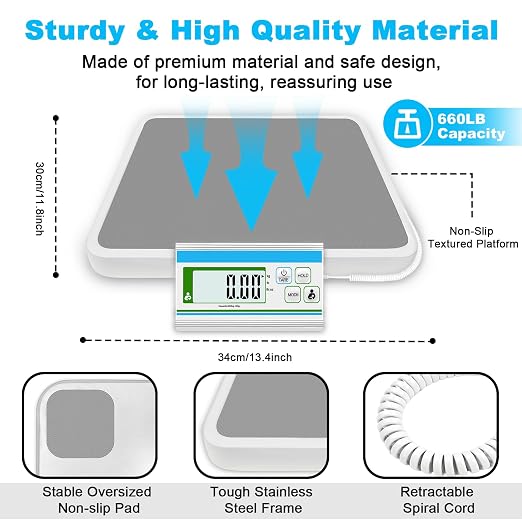 Medical Grade Floor Scale (660 lb),Professional Physician Scale with Digital Display, High Accuracy and Heavy Duty Body Scale Portable Weight Scale for Home & Hospital Use