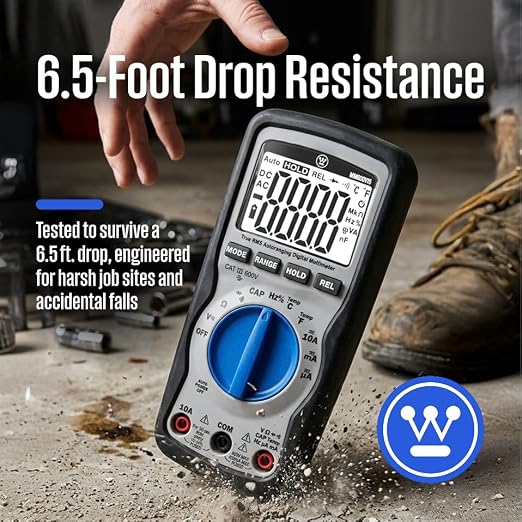 Westinghouse 600V True RMS Auto-Ranging Multimeter with Large Screen and Relative Mode; Measures Voltage Current Resistance Capacitance Frequency Temperature; Incl. Case and 2-Year Warranty.