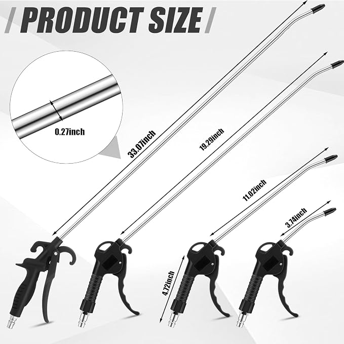 MorningRo 4 Pcs Air Blow Gun Kit 4", 11", 19" and 33'' Air Blower Gun with Angled Aluminum Nozzle Pistol Grip for Industrial Household Car Detail Mechanics