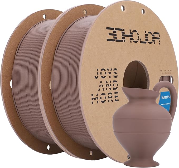 3DHoJor Matte PLA Filament 1.75mm, Upgrade 1kg*2 Bundle Cardboard Spool PLA Filament 1.75 PLA 3D Printing Filament, Print with Most 3D Printers Using 3D Filament-Brown