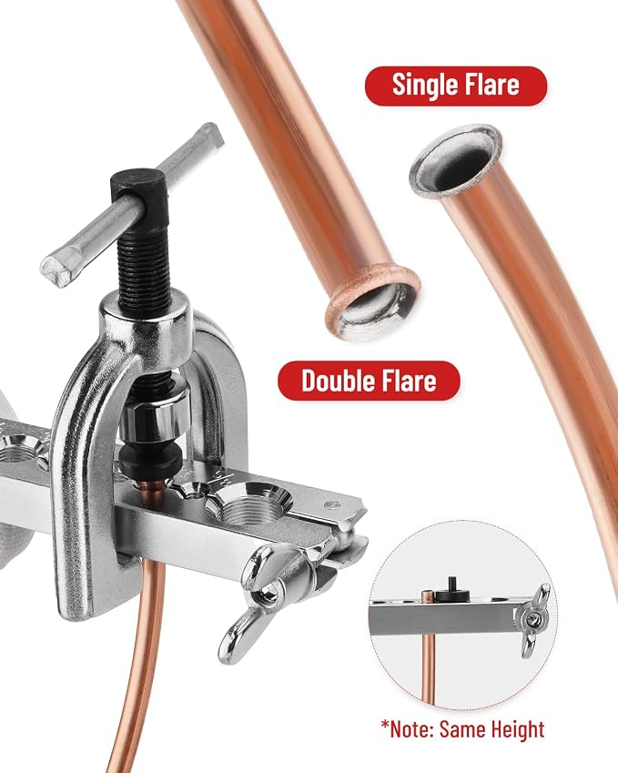 25 ft 3/16in &1/4in Copper Coated Brake Line Flaring Tool Kit, Includes 3-in-1 Tube Bender, Double & Single Flaring Tool Set, 1 Tube Cutter, 4 Threads Unions, 40 Fittings