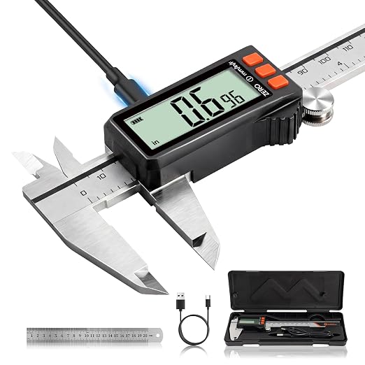 HARDELL Digital Caliper, Rechargeable Calipers with Battery Display, Auto-Off Caliper Large LCD Screen, 6 inch Micrometer, Inch/MM/Fraction for DIY/Household/Jewelers