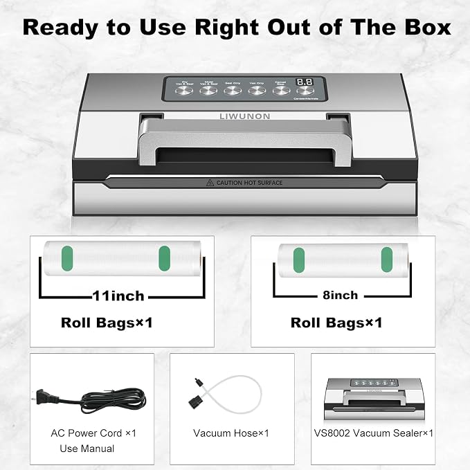 Upgraded Precision Fast-Vacuum Sealer, LIWUNON Commercial Full Automatic Food Vacuum Sealer Machine, Double Heat Seal, Built-in Cutter&Bag Storage, Powerful Food Vacuum Saver, 2 Bag Rolls&hose