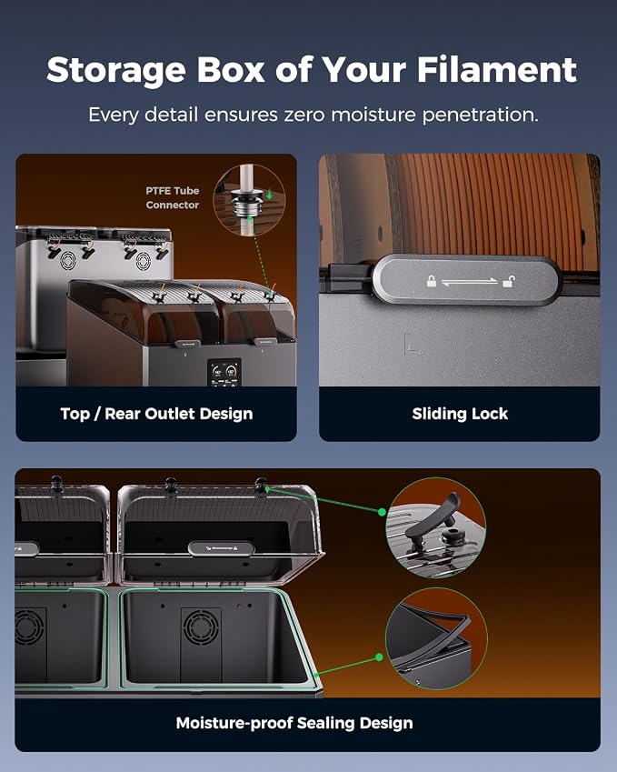 Creality Space Pi X4 Filament Dryer, 4 Spools Filament Dry Box with Dual-Chamber Heated Storage, Max 85℃ Temerature, Independent Temperature Control for PLA, PETG, ABS, TPU, Nylon, ASA