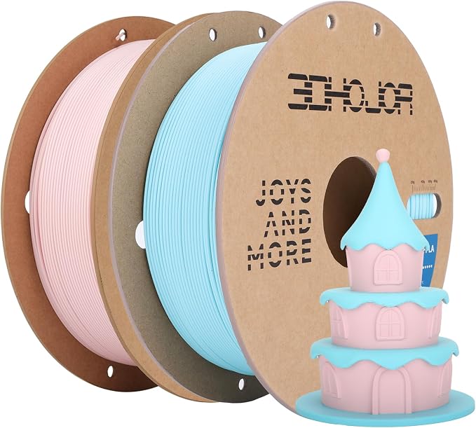 3DHoJor Matte PLA Filament 1.75mm, Upgrade 1kg*2 Bundle Cardboard Spool PLA Filament 1.75 PLA 3D Printing Filament, Print with Most 3D Printers Using 3D Filament-Peach Pink+Light Blue