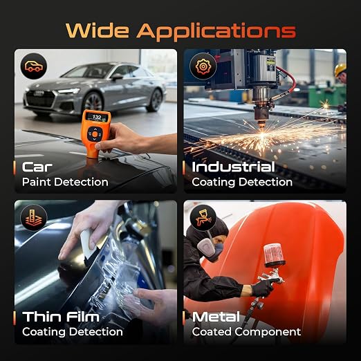 GOYOJO Paint Thickness Gauge for Cars, 0-2000μm (0-79 mils) Coating Thickness Meter, Auto Fe/Al/Zn/Fe(C) Detection, 0.1μm Resolution, ±(2%+1μm) Accuracy for Paint Inspection