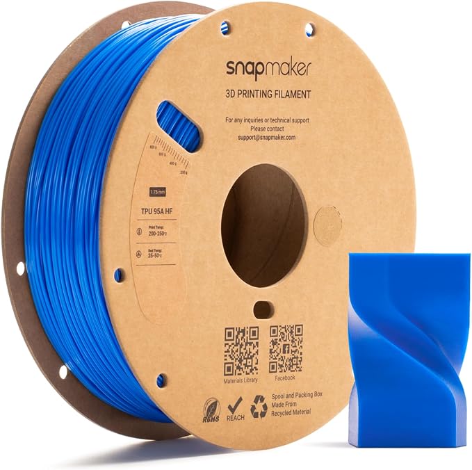 Snapmaker TPU Filament 1.75mm,TPU 95A HF 3D Printer Filament Flexible Soft with High Elasticity,High Speed Printing,Dimensional Accuracy +/- 0.03mm,1kg(2.2lbs) (Bright Blue)