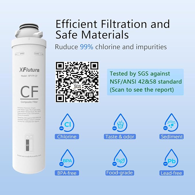 Y7/Y7P/Y7T Series 6-Month Replacement Cartridge Compatible with SimPure Y7, Y7P, Y7T, Y7P-BW, Y7P-W, Y7T-BW-A, Y7T-BW-C, Y7T-A, Y7T-C Series Water Filter, Pack of 2 Filters (1*CF, 1*RO)
