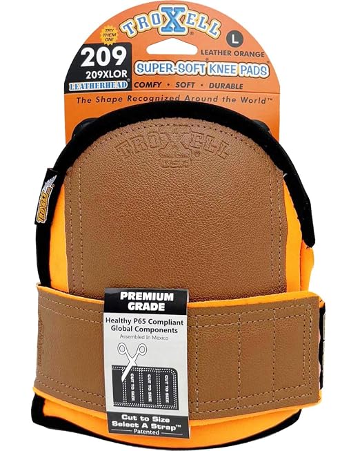 TROXELL USA Super-Soft Large Leatherhead Orange Knee Pads - Comfortable, Adjustable, Washable Kneepads