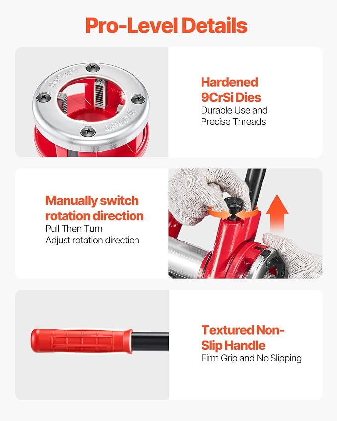 VEVOR Ratchet Pipe Threader Kit with 6 Dies, 1/2" NPT to 2" NPT Manual Ratcheting Pipe Threading Tool, Portable Pipes Threader Set with Toolbox for Plumbing Installation & Repair