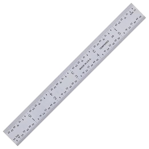 PEC Tools Made in USA Machinist Rule, 6" Rigid Steel Rule, Satin Chrome Finish, Markings 1/32", 1/64",1/10",1/50" for Professionals