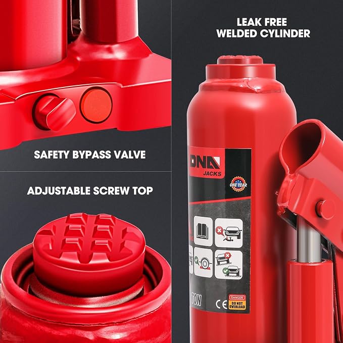 DNA Motoring 2 tons / 4409 lbs Lifting Automotive Welded Hydraulic Bottle Jack for Repair Vehicle, Pickup, Truck, w/Manual Handle, Red, TOOLS-00346