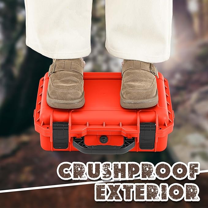 Relaxweex 1 Pcs Waterproof Hard Case with DIY Customizable Foam Insert Portable Protective Case with Knife for Camera Drones Equipments Tools Test Instruments(Reddish Orange,8.5 x 6.5 x 3.7 Inch)