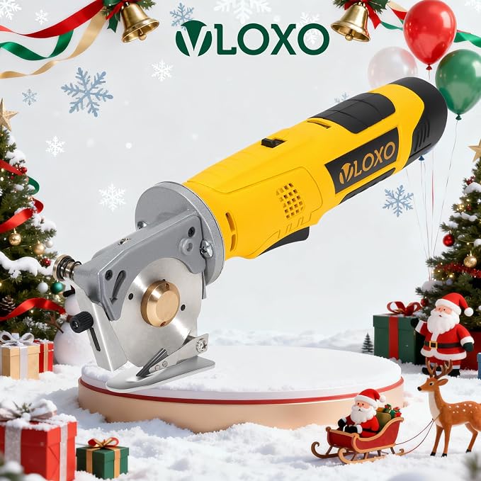 VLOXO Electric Rotary Cutter Electric Fabric Scissors with 2 Batteries | 2000RPM Multi-Layer Fabric Cutter with Replacement Blade and Safety Lock for Quilting, Leather, Carpet, Thick Materials Case