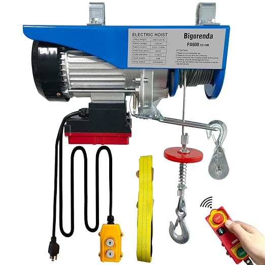 1320lb Electric Hoist with Remote Control/Wired Control, Electric Hoist 2 in 1, 110v Electric Hoist with Single/Double Slings,65.6/33ft Lifting Height, for Factory Attic Garage Warehouse