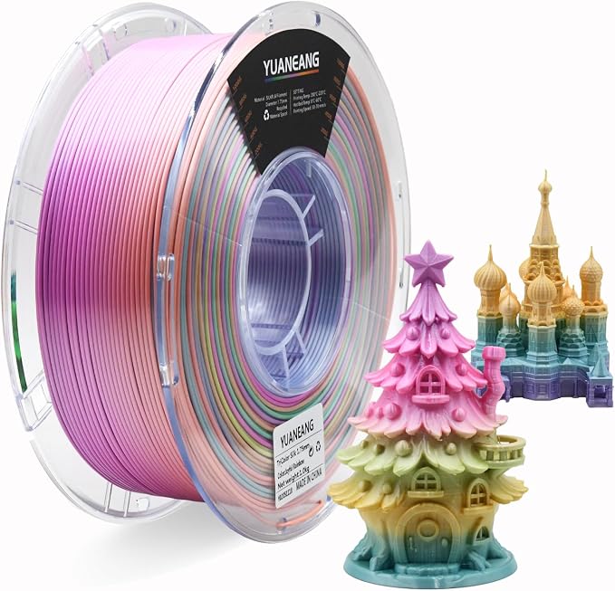 Happy Rainbow PLA 3D Printer Filament 1.75mm, 1kg Spool, Multi-Color Gradient with Smooth Color Transitions, 0.03mm Precision, Easy Printing, Ideal for Decorative Models, Toys