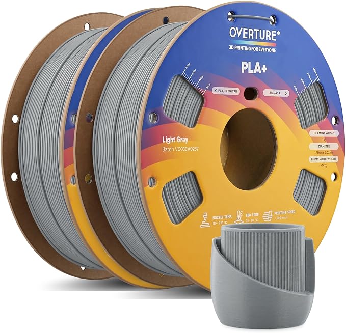 OVERTURE 2KG Bundle High Speed PLA+ 3D Printer Filament 1.75mm, Upgraded Rapid PLA 2.0 with Enhanced Toughness & Stability, 2 Pack 1kg Spool (2.2lbs) Fit Most FDM 3D Printers (Light Gray*2)