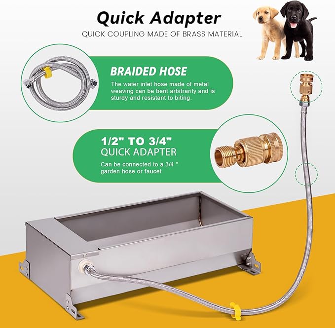 Automatic Livestock Water Trough Stainless Steel Animal Drinking Water Bowl Dispenser with Float Valve Kit Large Capacity Outdoor Animal Self Filling Horse Trough for Dog Horse Pig Cow Goat