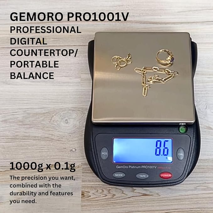 GemOro Platinum PRO1001V | Durable Precise Jewelers Countertop Portable Scale | Digital Precision Tool with Expert Professional Reading & Accuracy 1000g x 0.1g Readability (Black)