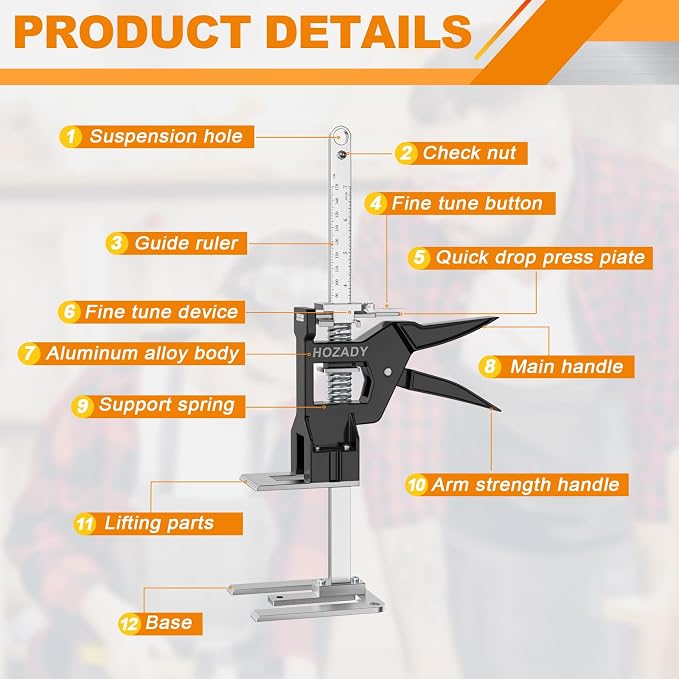 Labor Saving Arm Jack 2 Pack, 440LBS 12" Stainless Steel, Slow/Fast Descent & Mechanical Leverage, Multi-Functional Furniture Lifting Tool for Doors, Windows, Tiles, Appliances