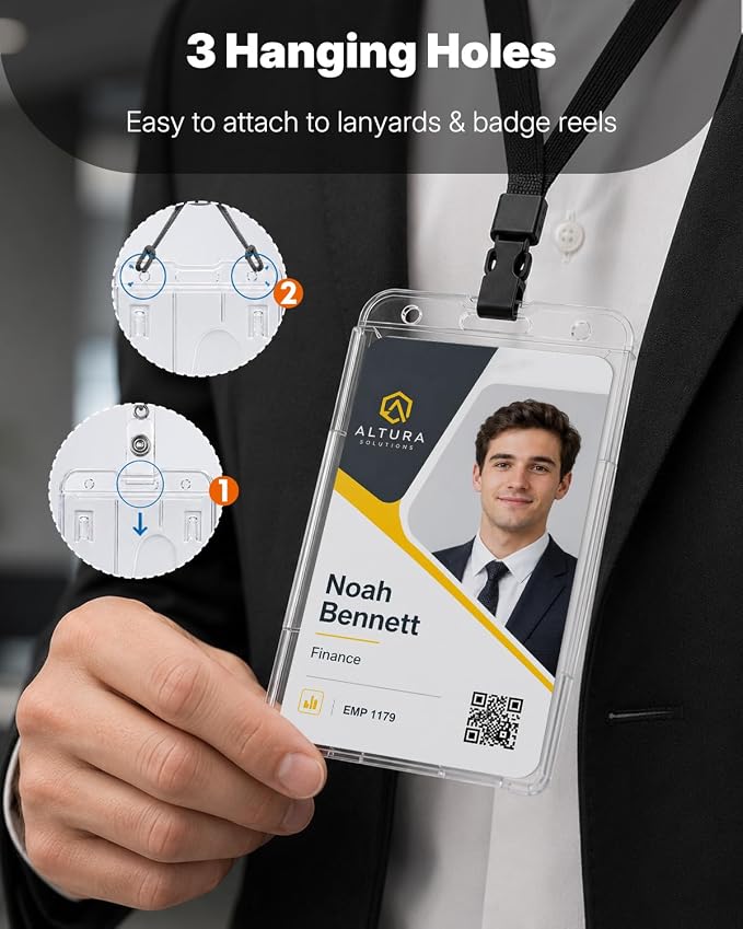 Pawfly 20 Pack Vertical 2-Card Badge Holder with Thumb Slot Hard Transparent PC Case Protector for Office School IDs Credit Cards Driver’s Licenses and Passes