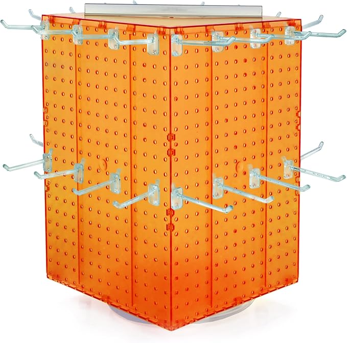 Azar Displays 701414-ORG-4C32 Rotating Countertop Display Kit with Peg Hooks Included, 14 Inches Wide x 14 Inches Deep x 20 Inches High, Pegboard Spinner Organizer, Orange
