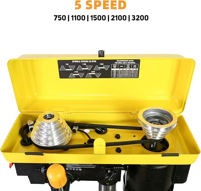 Woodskil 8 Inch Drill Press, 2.3 Amp 5-Speed Bench Drill Press with Laser Guide and Cast Iron Worktable, Bench Top Drilling Machine