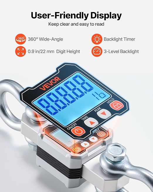 VEVOR Digital Crane Scale, 6600 lbs/3000 kg Max Capacity, Heavy Duty Industrial Hanging Scale with Cast Aluminum Case & LCD Display, 1 lbs Division & 3 Unit Switch, Remote Control for Garage Factory