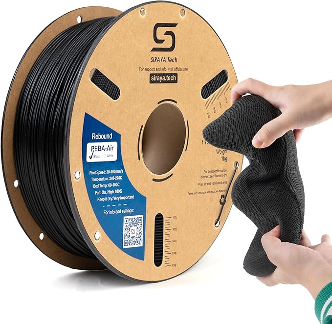 Siraya Tech Rebound PEBA Air - High-Rebound Active Foaming Filament, Adjustable Hardness 70A-95A, Ultra-Lightweight, for High-Performance Sports Gear, Drones & Resilient Prototypes (Black, 800g)