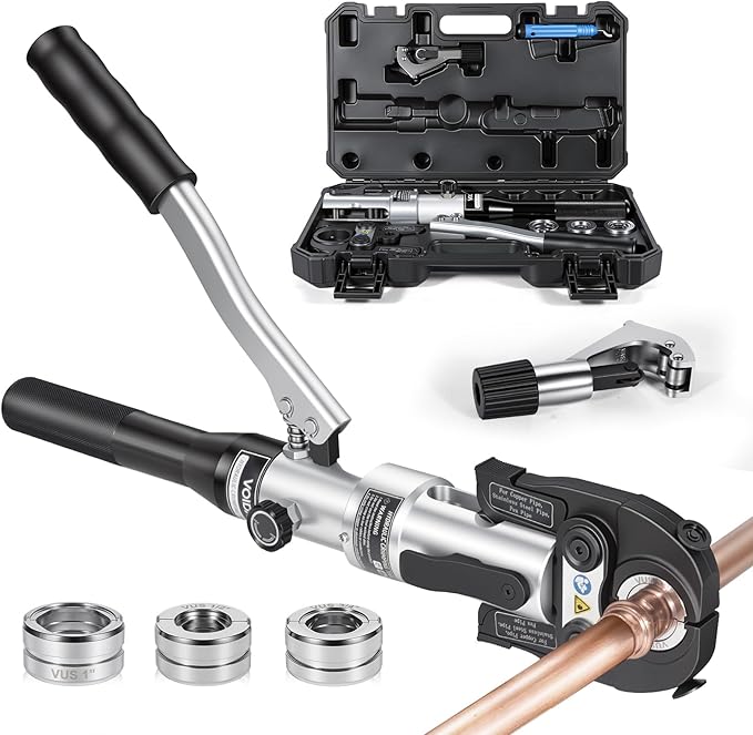 VOIDX Crimping Tool Hydraulic Copper Pipe Crimper with 1/2 3/4 1 Inch Jaw for Copper Tube Fittings Perfect for Confined Areas and Tee Fittings