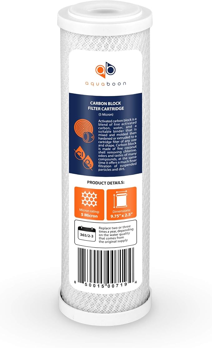 Aquaboon 5 Micron 10 x 2.5 House Water Filters Cartridges, Set of 20 | Sediment & Carbon Filter Replacements Compatible with WHKF-WHWC, P5, WHKF-GD05