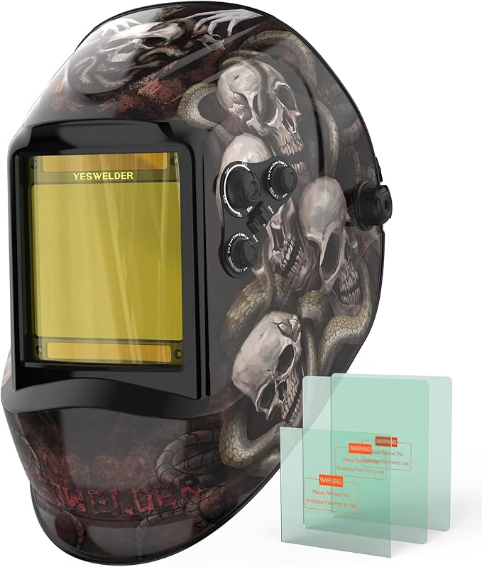 YESWELDER Large View Auto Darkening Welding Helmet, Blue Light Blocking, 1/1/1/1 True Color Solar Powered Welder Hood Mask with 4 Arc Sensors, Wide Shade 3/5-9/9-13 for TIG MIG ARC Cut and Grind