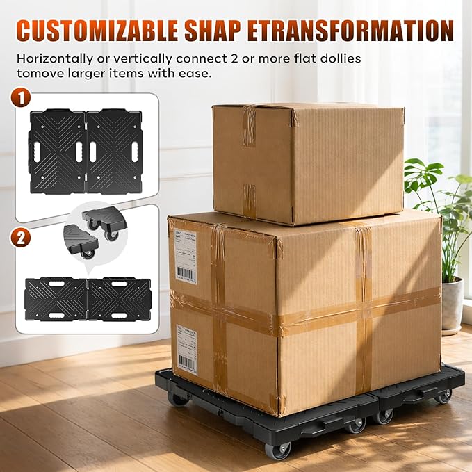 Kavlium 2 Pack Furniture Dolly, 16.9"x11.7" Heavy Duty Moving Dolly with 4 Wheels, Non-Slip Textured Surface for Moving Boxes Appliances, Max Load 500 lbs, Black