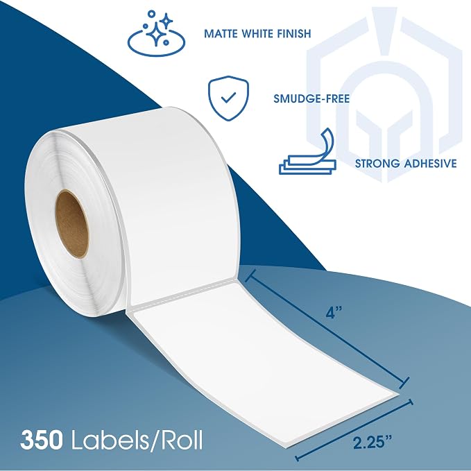 Spartan Industrial - 2.25" X 4" Direct Thermal Labels (3500 Count, 10 Rolls) - Shipping and Return Address Postage Labels for Small Packages - Compatible with Zebra and Rollo Printers