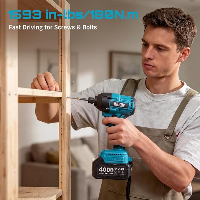 Seesii Power Tool Combo Kits,1000N.m Impact Wrench1/2, 3/8" 180N.m Impact Driver and 1/4" 50N.m Impact Drill, Brushless, 2 * 4000mAh Bartteris,Fast Charger,Impact Gun For Car Home DIY