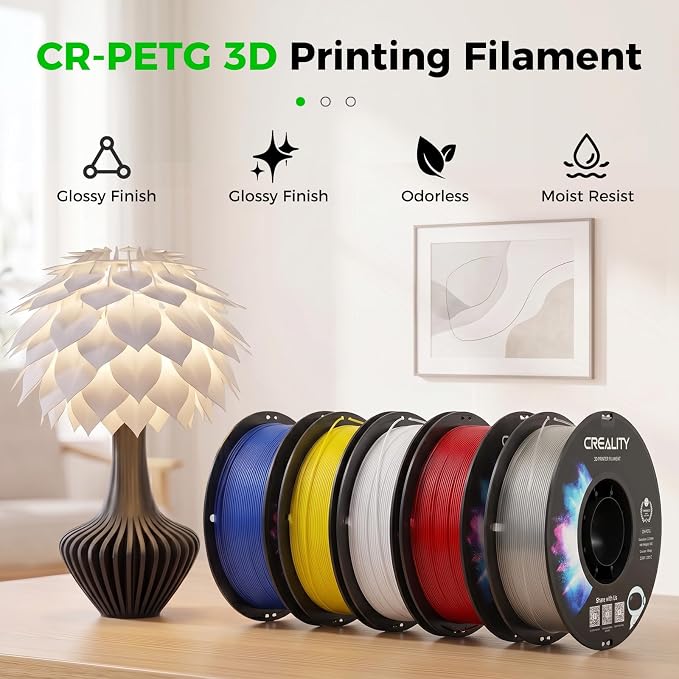 Creality Black & White PETG 1.75mm Filament 2KG, 3D Printer Filament Bundle, Excellent Toughness High Precision, Odorless Non-Toxic Moistureproof, Glossy, Accuracy +/- 0.02mm