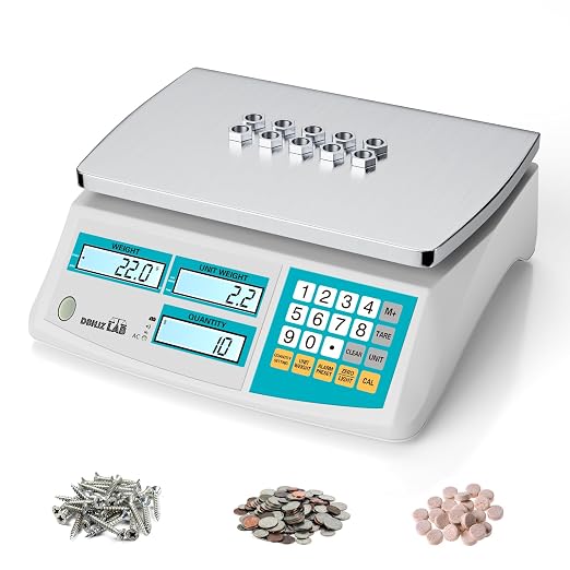 Counting Scale 15kg/33lb x 0.1g for Small Parts, Coins, Pieces, Tickets | (lb/oz/g/kg), Industrial, High Precision, Dual Power Supply, with Battery