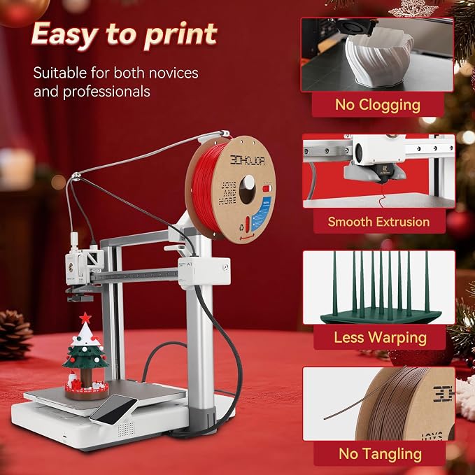 3DHoJor PLA+ Filament 1.75mm 3D Printer Filament + 1kg*4 Christmas Special Bundle Cardboard Spool Dimensional Accuracy +/- 0.03 mm - (True red/Milky White/Brown/Pine Green)