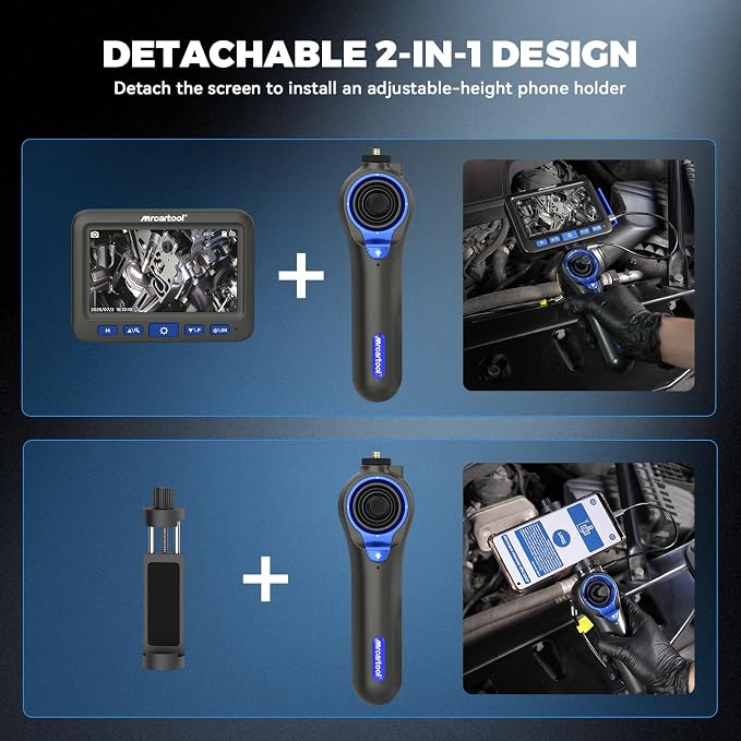 4-Way 360° Articulating Borescope with Light & Detachable Joystick, 5" HD Screen 6.2mm/0.24 in Slim Inspection Camera, 4.0Ft Semi-Rigid Cable for Automotive,HVAC,Mechanical