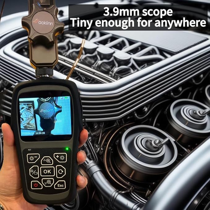 0.15in (3.9mm) Ultra Thin Two-Way Articulating Turnable Borescope with Dimmable Light, Flexible Cable, Screen Rotation, Waterproof Probe, 3-Step Zoom