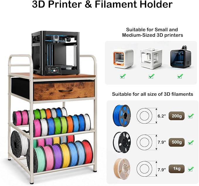 3D Printer Stand with Filaments Storage, Sturdy 23.6" 3D Printer Table Rack