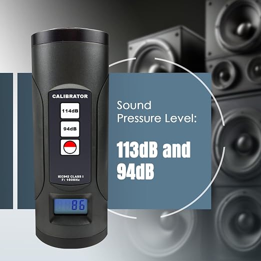 Sound Level Calibrator, Sound Decibel Calibrator, Digital Sound Meter Calibrator 94dB & 114dB for 1 inch and 1/2 inch Microphone Check with LCD Display